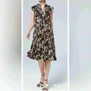 White House Black Market Floral Print Pleated Soft Midi Dress Size 14 NWT